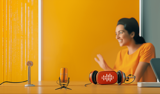 Eine Content Creatorin nimmt einen Podcast für die Lizenzlage der CCP Software auf, der sich an IT-Manager und IT-Fachkräfte richtet.