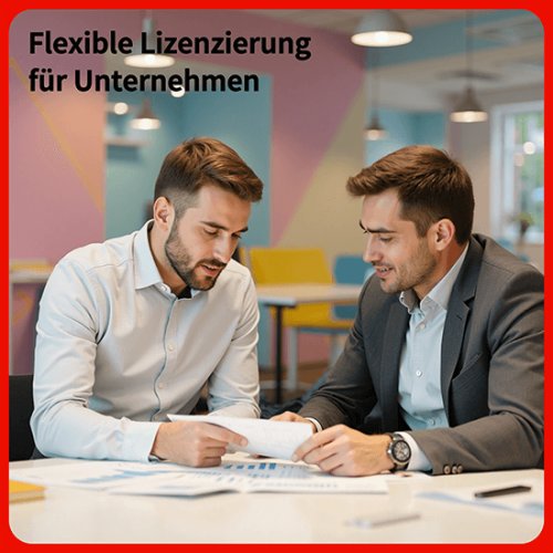 Mitarbeitende betrachten gemeinsam die Lizenzierungsbedingungen von Adobe in einem Dokument.