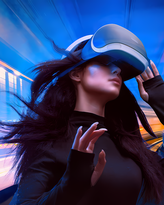 Mit einer Virtual-Reality-Brille erkundet eine Dame virtuelle Designwelten.