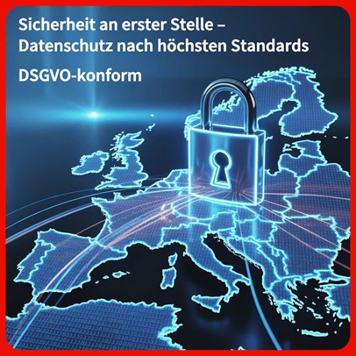 Grafik einer Europakarte mit einem Schloss-Symbol – steht für die ausschließliche Speicherung von Acrobat KI-Daten auf Servern innerhalb der EU.