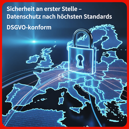 Grafik einer Europakarte mit einem Schloss-Symbol – steht für die ausschließliche Speicherung von Acrobat KI-Daten auf Servern innerhalb der EU.